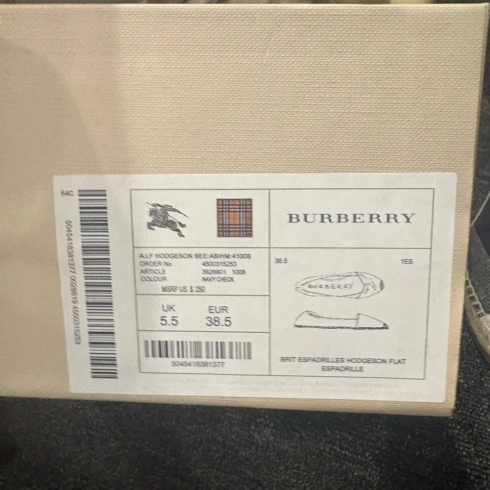 Burberry Navy and White Check Espadrille Flats - Picture 4 of 4